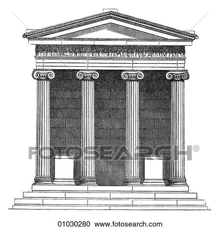Clipart - Architecture - Ancient Greece - line art (dd3) Elevation Classical Temple of Victory, Athens. (About 460 BC) Tetrastyle.. Fotosearch