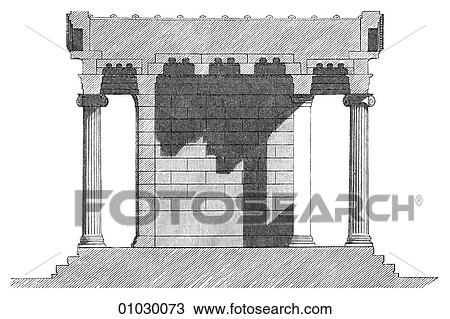 Drawing - Architecture - Ancient Greece - line art (dd3) Section Classical Temple of Victory. Athens. Longitudinal Section.. Fotosearch