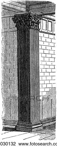 Drawing - Architecture - Ancient Greece - line art Detail Classical Corinthian Pilaster A pilaster is a rectangular, decorative column that projects beyond the surface of the wall. Generally it serves no structural purpose and serves mainly to decorate. Corinth. Fotosearch