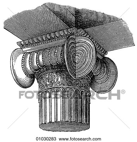 Architecture - Ancient Greece - line art Detail Classical Ionic angle capital. The Ionic order of Greek architecture is characterized by column with scroll shapes on either side of the capital (the capital is the top of the column) View Large Illustration Drawing - Architecture - Ancient Greece - line art Detail Classical Ionic angle capital. The Ionic order of Greek architecture is characterized by column with scroll shapes on either side of the capital (the capital is the top of the column). Fotosearch