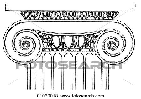 Stock Illustration - Architecture - Ancient Greece - line art Detail Classical Ionic Capital (The head of a pillar or column), Temple of Minerva, Priene. The Ionic order of Greek architecture is characterized by columns with scroll shapes on either side of the capital (the. Fotosearch