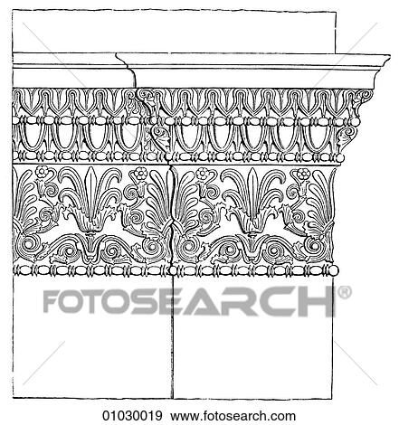 Stock Illustration - Architecture - Ancient Greece - line art (c3) Detail Classical Capital (The head of a pillar or column) of antae and wall of the Erechtheum, Athens. The anta (pl. antae) is a non-structural column at the end of a wall - the forerunner of the Roman pilas. Fotosearch