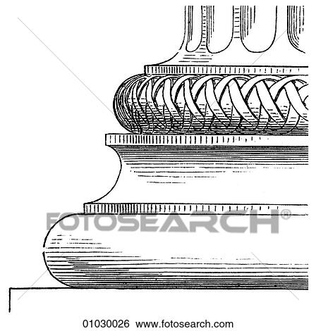 Stock Illustration - Architecture - Ancient Greece - line art (c3) Detail Classical Base of column. From the northern portico of the Erechtheum, the Temple of Athena built 421-405 BC on the Acropolis at Athens. The Ionic capitals are considered to be the most beautiful prod. Fotosearch