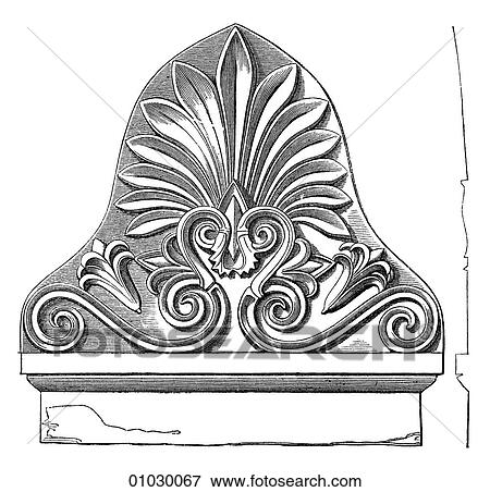 Stock Illustration - Architecture - Ancient Greece - line art Detail Classical Acroterial ornament of a stela (the Greek word for shaft) used in Ancient Greece and Rome as a grave stone, commemorative plaque or for dedication.. Fotosearch
