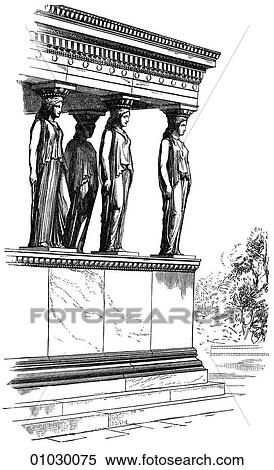 Stock Illustration - Architecture - Ancient Greece - line art (c3) Perspective Illustration Classical Caryatide porch of the Erechtheum, the Temple of Athena built 421-405 BC on the Acropolis at Athens. The Ionic capitals are considered to be the most beautiful produced in. Fotosearch
