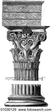Stock Illustration - Architecture - Ancient Greece - line art Detail Classical Corinthian column, capital (The head of a pillar or column) and base from the Monument of Lysicrates, Athens. c. 330 BC. This was a choragic monument, i. e. one erected to display a prize for athl. Fotosearch