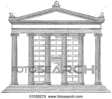 Architecture - Ancient Greece - line art Elevation Classical Ionic Temple. Hexastyle. The Ionic order of Greek architecture is characterized by column with scroll shapes on either side of the capital (the capital is the top of the column) View Large Illustration Stock Illustration - Architecture - Ancient Greece - line art Elevation Classical Ionic Temple. Hexastyle. The Ionic order of Greek architecture is characterized by column with scroll shapes on either side of the capital (the capital is the top of the column). Fotosearch