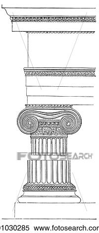 Stock Illustration - Architecture - Ancient Greece - line art (c3) Detail Classical Northern portico of the Erechtheum, the Temple of Athena built 421-405 BC on the Acropolis at Athens. The Ionic capitals are considered to be the most beautiful produced in the course of Anc. Fotosearch