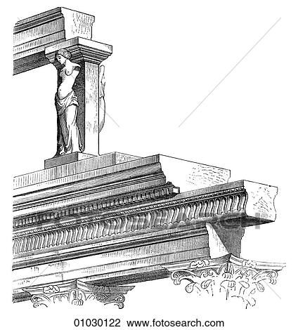 Drawing - Architecture - Ancient Rome - line art Detail Classical An entablature from the Incantada at Salonica (in what is now modern Greece) built in the reign of the Emperor Hadrian. 1st century BC. An entablature is the upper part of a classical building supp. Fotosearch