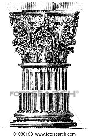 Drawing - Architecture - Ancient Rome - line art Detail Classical Illustration of composite column from the Temple of Vesta at Tivoli. Vesta was the Roman goddess of the hearth.. Fotosearch