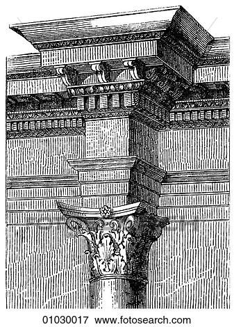 Stock Illustration - Architecture - Ancient Rome - line art Detail Roman Broken Entablature. An entablature is the upper part of a classical building supported by columns or a colonnade.. Fotosearch