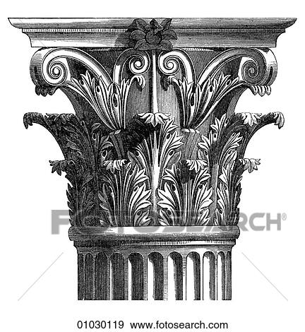 Stock Illustration - Architecture - Ancient Rome - line art Detail Greco - Roman Architecture. Capital. Arch of Hadrian. Athens. vertical. Fotosearch
