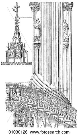 Architecture - Austria - line art Detail Renaissance Pulpit in the Church of St. Stephen at Vienna. By Anton Pilgram of BrYnn. About 1512. The Renaissance -- the revival of arts and literature under the influence of classical (Greek & Roman) models in th View Large Illustration Stock Illustration - Architecture - Austria - line art Detail Renaissance Pulpit in the Church of St. Stephen at Vienna. By Anton Pilgram of BrYnn. About 1512. The Renaissance -- the revival of arts and literature under the influence of classical (Greek & Roman) models in th. Fotosearch