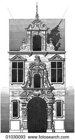 Drawing - Architecture - Belgium - line art Belgian and German Architecture of the 16th. and 17th. Centuries.. Fotosearch