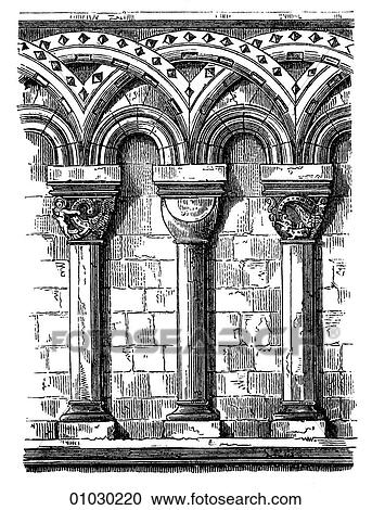 Architecture - England - line art Detail Romanesque Cathedral at Canterbury. This classic building was completely destroyed in a massive Luftwaffe bombing raid during WWII. Although signals intelligence gave Churchill prior warning of the raid, no warn View Large Illustration Clipart - Architecture - England - line art Detail Romanesque Cathedral at Canterbury. This classic building was completely destroyed in a massive Luftwaffe bombing raid during WWII. Although signals intelligence gave Churchill prior warning of the raid, no warn. Fotosearch