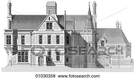 Stock Illustration - Architecture - England - line art (qq3) Elevation Illustration Hotel in Cambridge, England. Fotosearch