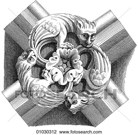 Drawing - Architecture - France - line art Detail Northern European Gothic 13th and 14th Century. Notre Dame De Chlons Sur Marne.. Fotosearch