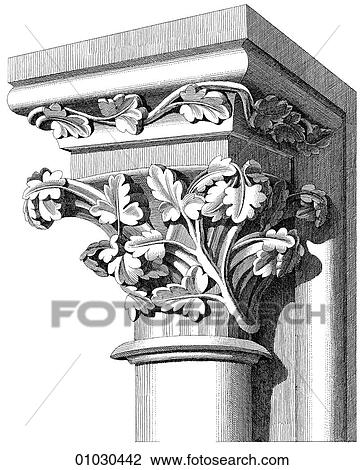 Drawing - Architecture - France - line art Detail Gothic Pilaster capital with typical leaf cluster ornament. Chartres Cathedral, possibly the finest example of Gothic Architecture in the world. Chartres is in northwestern France, southwest of Paris on the Eure R. Fotosearch