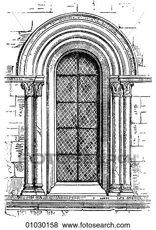 Architecture - France - line art Detail Gothic/Romanesque Window. Church of Notre Dame en Vaux, Ch%lons-sur-Marne. This church lies in the champagne country of northeastern France near the river Marne. It is a mixture of Romanesque and Gothic styles an View Large Illustration Stock Illustration - Architecture - France - line art Detail Gothic/Romanesque Window. Church of Notre Dame en Vaux, Ch%lons-sur-Marne. This church lies in the champagne country of northeastern France near the river Marne. It is a mixture of Romanesque and Gothic styles an. Fotosearch
