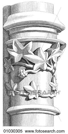 Architecture - France - line art Detail High French Gothic Leaf/Floral cluster, Pilaster ornament, 1240-1335. Sainte Chapelle De Paris A Pilaster is a decorative column that projects beyond the surface of the wall. Generally it serves no structural purp View Large Illustration Stock Illustration - Architecture - France - line art Detail High French Gothic Leaf/Floral cluster, Pilaster ornament, 1240-1335. Sainte Chapelle De Paris A Pilaster is a decorative column that projects beyond the surface of the wall. Generally it serves no structural purp. Fotosearch