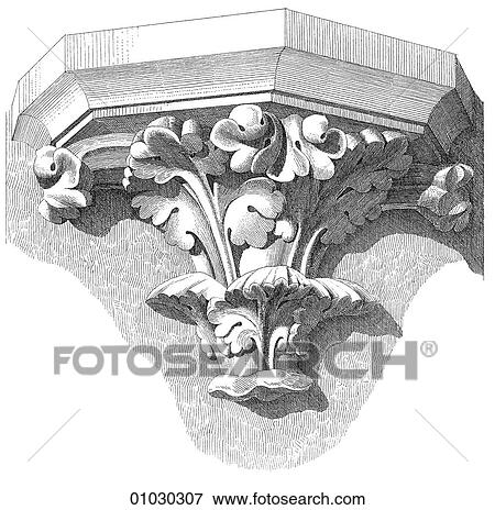 Stock Illustration - Architecture - France - line art Detail Eglise De Noyon Cul de lampe de la salle chapter house. Fotosearch