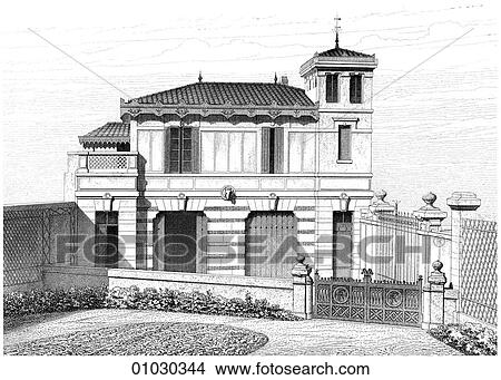 Stock Illustration - Architecture - France - line art Perspective Illustration A villa near Palavas. Fotosearch