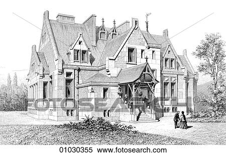 Stock Illustration - Architecture - France - line art Perspective Illustration A country house near Creil. Fotosearch