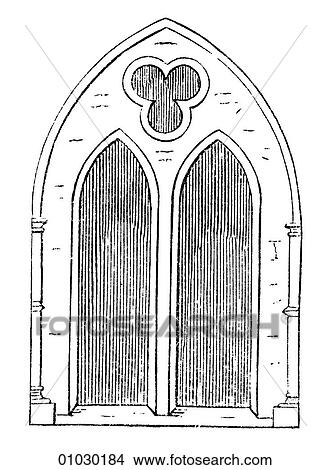 Stock Illustration - Architecture - German - line art (d3) Detail Romanesque Coupled pointed-arched Window. St. Gereon at Cologne built c. 380. This church was constructed just 67 years after Constantine, the last Roman Emperor converted to Christianity. Like many other chu. Fotosearch