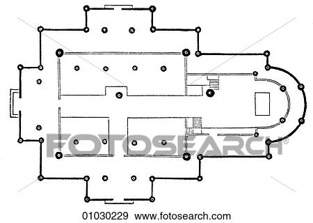 Stock Illustration - Architecture - German - line art (p3) Plan Romanesque Floor Plan of the Church at Hitterdal.. Fotosearch