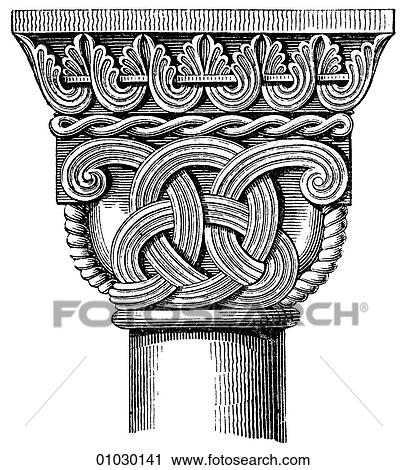 Architecture - Germany - line art Detail Late Romanesque Capital from St. Godehard, Hildesheim. View Large Illustration Clip Art - Architecture - Germany - line art Detail Late Romanesque Capital from St. Godehard, Hildesheim.. Fotosearch