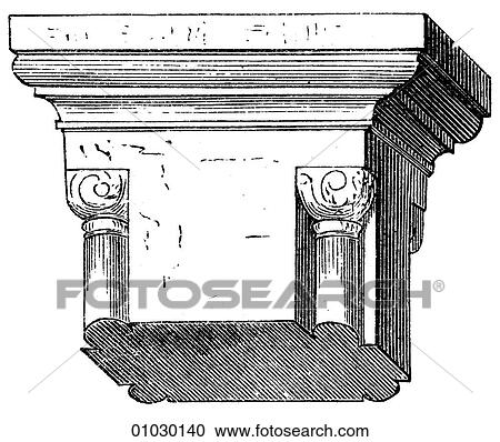 Clipart - Architecture - Germany - line art Detail Early Romanesque Pier with engaged corner shafts from the Church at Hecklingen. A pier is a support of an arch. Romanesque capitals Romanesque - a style of architecture prevalent in Europe from the 10th to early. Fotosearch