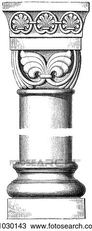 Drawing - Architecture - Germany - line art Detail Late Romanesque Church at Laach. From the eastern Choir. Middle Ages, medieval, leaf, palmetto, German, palm, vertical. Fotosearch