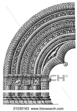 Architecture - Germany - line art Detail Romanesque Ornamentation of Doorway. Church of St. Jacob at Koesfeld. Romanesque - a style of architecture prevalent in Europe from the 10th to early 13th century characterized by massive vaulting and round arch View Large Illustration Drawing - Architecture - Germany - line art Detail Romanesque Ornamentation of Doorway. Church of St. Jacob at Koesfeld. Romanesque - a style of architecture prevalent in Europe from the 10th to early 13th century characterized by massive vaulting and round arch. Fotosearch