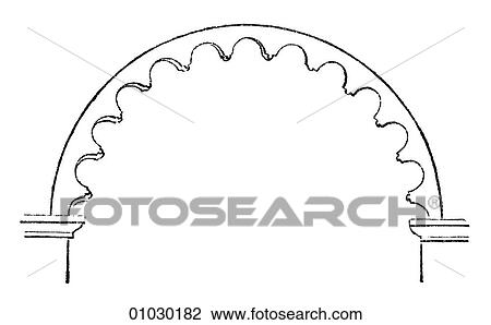Architecture - Germany - line art Detail Romanesque Foliated Arch in the Chapel of the Castle at Frieberg Romanesque - a style of architecture prevalent in Europe from the 10th to early 13th century characterized by massive vaulting and round arches M View Large Illustration Drawing - Architecture - Germany - line art Detail Romanesque Foliated Arch in the Chapel of the Castle at Frieberg Romanesque - a style of architecture prevalent in Europe from the 10th to early 13th century characterized by massive vaulting and round arches M. Fotosearch