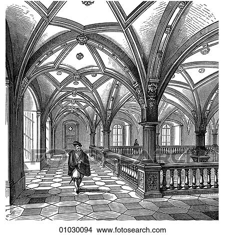 Stock Illustration - Architecture - Germany - line art Perspective Illustration From the former New Pleasure-House at Stuttgart. Built 1575-1593 by Georg Behr.. Fotosearch