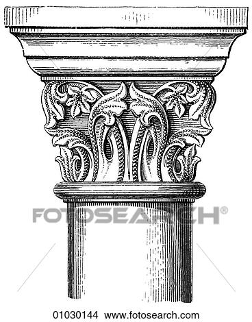 Stock Illustration - Architecture - Germany - line art Detail Late Romanesque Capital from the Cloister at Laach.. Fotosearch