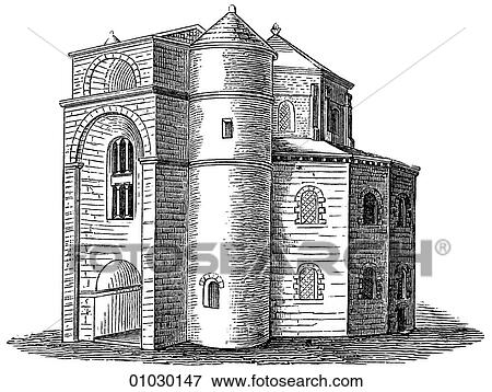 Architecture - Germany - line art Perspective Illustration Very early Northern Romanesque. View of Charlemagne`s Chapel. Charlemagne was the first ruler to unite what is now western Europe. Romanesque - a style of architecture prevalent in Europe from t View Large Illustration Stock Illustration - Architecture - Germany - line art Perspective Illustration Very early Northern Romanesque. View of Charlemagne`s Chapel. Charlemagne was the first ruler to unite what is now western Europe. Romanesque - a style of architecture prevalent in Europe from t. Fotosearch