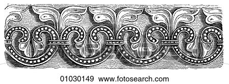 Stock Illustration - Architecture - Germany - line art Detail Romanesque Frieze. Church at Faurndau. Romanesque - a style of architecture prevalent in Europe from the 10th to early 13th century characterized by massive vaulting and round arches. Fotosearch