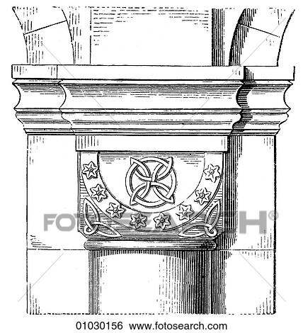 Stock Illustration - Architecture - Germany - line art Detail Romanesque Pier with engaged column. Church at Laach. A pier is a support of an arch Romanesque - a style of architecture prevalent in Europe from the 10th to early 13th century characterized by massive vaulting a. Fotosearch