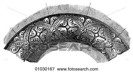 Architecture - Germany - line art Detail Romanesque Ornamented round molding from the Church at Gelnhausen. Romanesque - a style of architecture prevalent in Europe from the 10th to early 13th century characterized by massive vaulting and round arches. View Large Illustration Stock Illustration - Architecture - Germany - line art Detail Romanesque Ornamented round molding from the Church at Gelnhausen. Romanesque - a style of architecture prevalent in Europe from the 10th to early 13th century characterized by massive vaulting and round arches.. Fotosearch