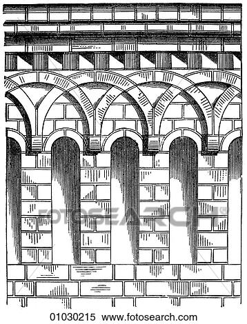 Architecture - Germany - line art Detail Romanesque Main Cornice of the Apse at Dobrilugk. The apse is a semi-circular or polygonal termination of the choir. Romanesque - a style of architecture prevalent in Europe from the 10th to early 13th century c View Large Illustration Stock Illustration - Architecture - Germany - line art Detail Romanesque Main Cornice of the Apse at Dobrilugk. The apse is a semi-circular or polygonal termination of the choir. Romanesque - a style of architecture prevalent in Europe from the 10th to early 13th century c. Fotosearch
