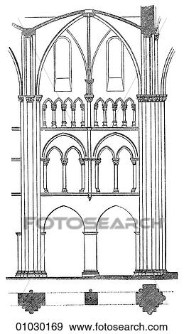 Stock Illustration - Architecture - Holland - line art (bb3) Section Gothic Transition One of the Bays in St. George`s Cathedral at Limburg. Romanesque - a style of architecture prevalent in Europe from the 10th to early 13th century characterized by massive vaulting a. Fotosearch