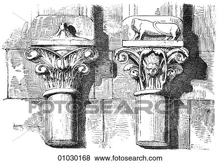 Architecture - Hungary - line art Detail Romanesque Capitals (The head of a pilaster or column) Church at St. Jak, Hungary. A pilaster is a rectangular, decorative column that projects beyond the surface of the wall. Generally it serves no structural View Large Illustration Stock Illustration - Architecture - Hungary - line art Detail Romanesque Capitals (The head of a pilaster or column) Church at St. Jak, Hungary. A pilaster is a rectangular, decorative column that projects beyond the surface of the wall. Generally it serves no structural. Fotosearch