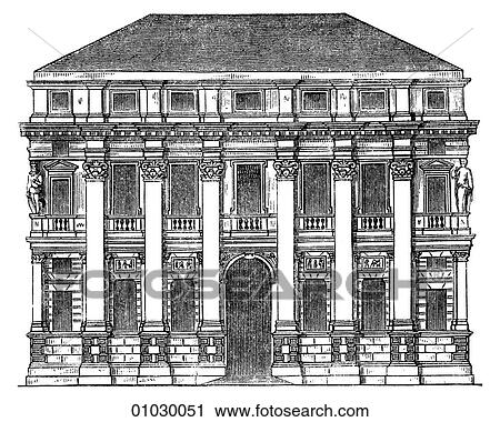 Architecture - Italy - line art Elevation Mannerist/Renaissance Palazzo Valmarana at Vicenza by Palladio 1566. Andrea Palladio (1508-1580) is perhaps the most influential architect of all time. He was born in the year Michelangelo began to paint the ce View Large Illustration Clip Art - Architecture - Italy - line art Elevation Mannerist/Renaissance Palazzo Valmarana at Vicenza by Palladio 1566. Andrea Palladio (1508-1580) is perhaps the most influential architect of all time. He was born in the year Michelangelo began to paint the ce. Fotosearch