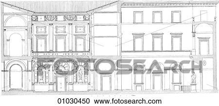Architecture - Italy - line art Elevation Renaissance The Palazzo Niccolini by Jacopo Sansovino (1486-1570). The architect`s original name was Jacopo Tatti. He adopted the name of his master Andrea Sansovino in whose studio he worked. He was one of man View Large Illustration Clipart - Architecture - Italy - line art Elevation Renaissance The Palazzo Niccolini by Jacopo Sansovino (1486-1570). The architect`s original name was Jacopo Tatti. He adopted the name of his master Andrea Sansovino in whose studio he worked. He was one of man. Fotosearch