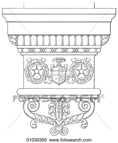 Architecture - Italy - line art Detail Renaissance A capital from the Palazzo Lante, Piazza Della Caprettari. View Large Illustration Clipart - Architecture - Italy - line art Detail Renaissance A capital from the Palazzo Lante, Piazza Della Caprettari.. Fotosearch