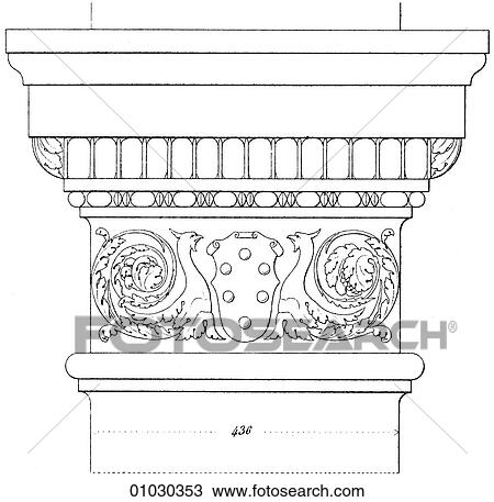 Drawing - Architecture - Italy - line art Detail Renaissance Detail from a capital of a pilaster in the Palazzo Lante, Piazza Della Caprettari. A pilaster is a rectangular, decorative column that projects beyond the surface of the wall. Generally it serves no str. Fotosearch