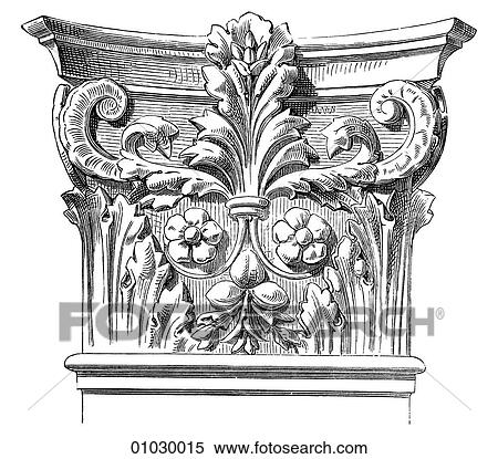 Stock Illustration - Architecture - Italy - line art Detail Renaissance Capital of Pilaster. Marble. Santa Maddalena de` Pazzi at Florence. By Giuliano da San Gallo (1445-1516). A Pilaster is a rectangular, decorative column that projects beyond the surface of the wall. Gen. Fotosearch