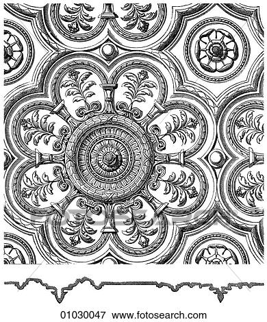 Stock Illustration - Architecture - Italy - line art Detail Renaissance. Venetian Ceiling. The Renaissance -- the revival of arts and literature under the influence of classical (Greek & Roman) models in the 14th - 16th centuries.. Fotosearch