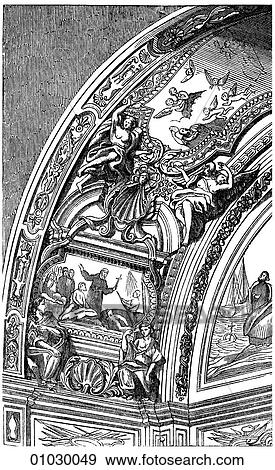 Stock Illustration - Architecture - Italy - line art Detail Baroque/Renaissance Decoration in the Church del Ges_ (the church of the Jesuit order) at Rome at the end of the 16th century. The Baroque period can be said to describe the art and architecture of the 17th centu. Fotosearch